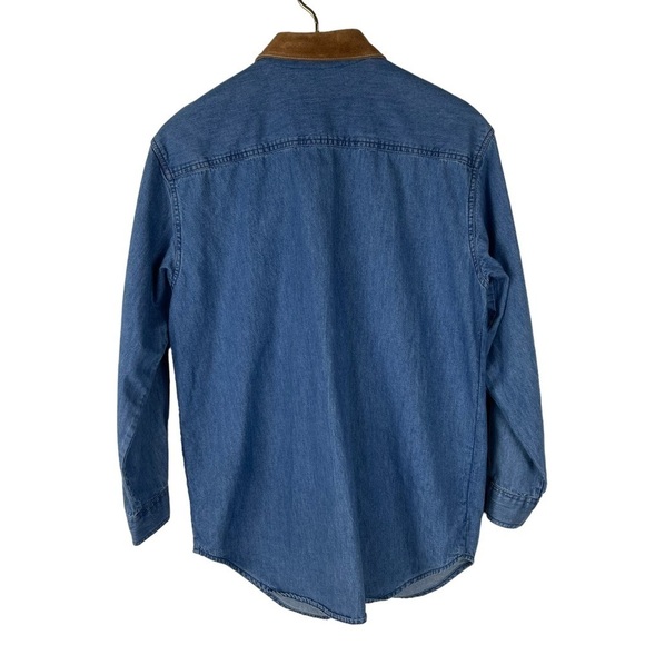 VINTAGE HGNY JEANS LEATHER TRIM DENIM BUTTON DOWN SHIRT - Picture 6 of 13